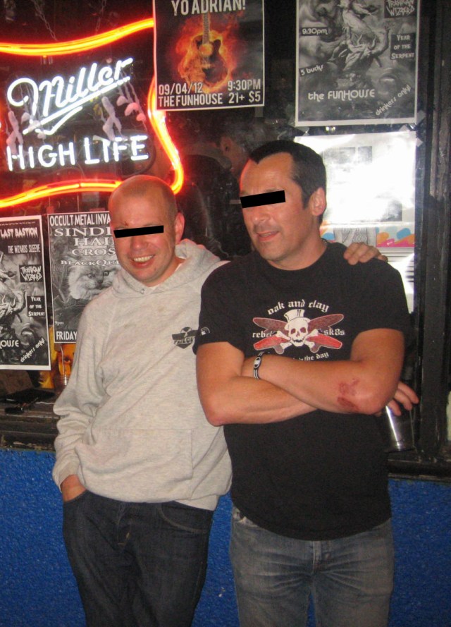 Josh outside the Funhouse with Tim Hayes. Judging from their scrapes and bruises they haven't forgotten the struggle or the streets!